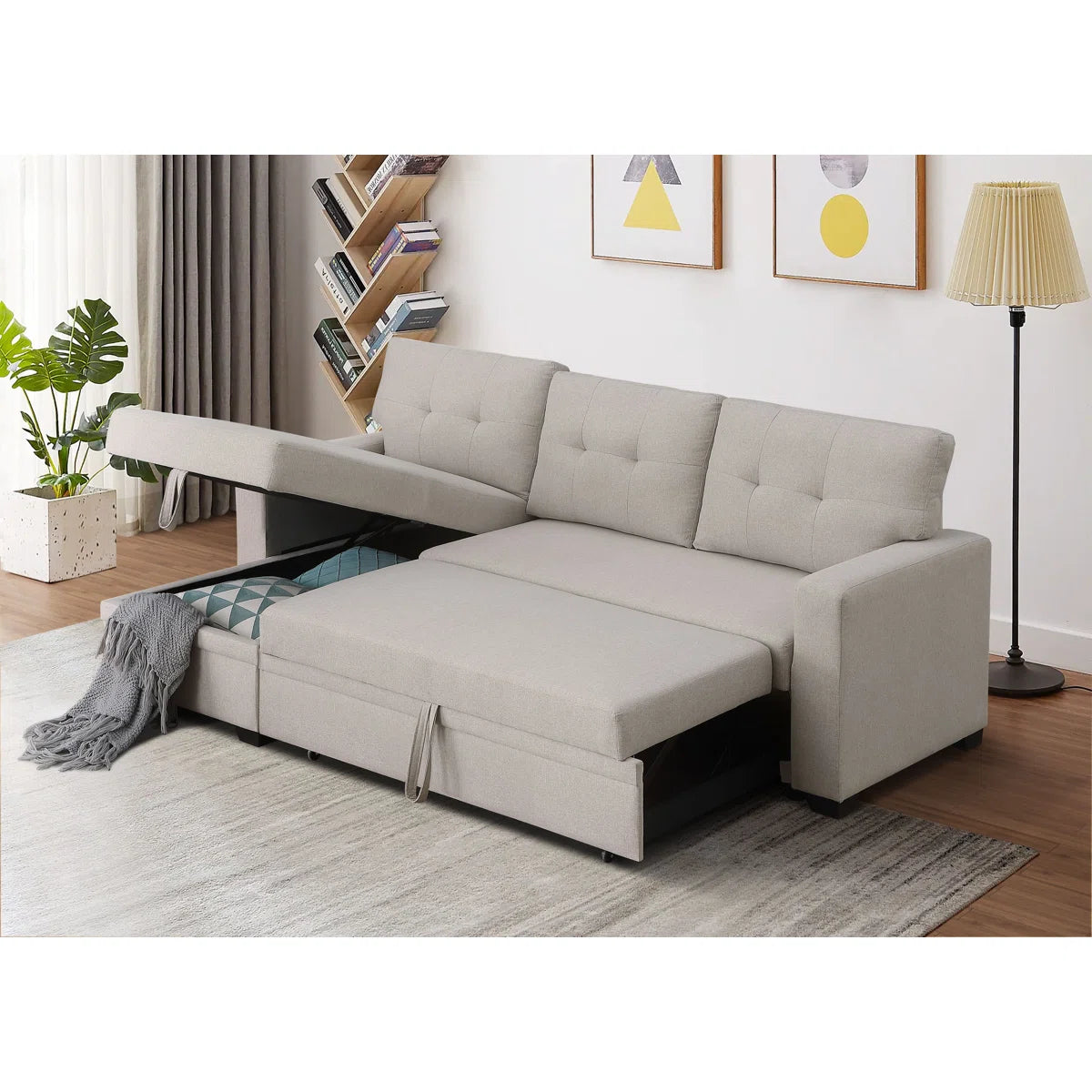 3-Piece Pull-Out Sofa Bed With Reversible Storage Chaise