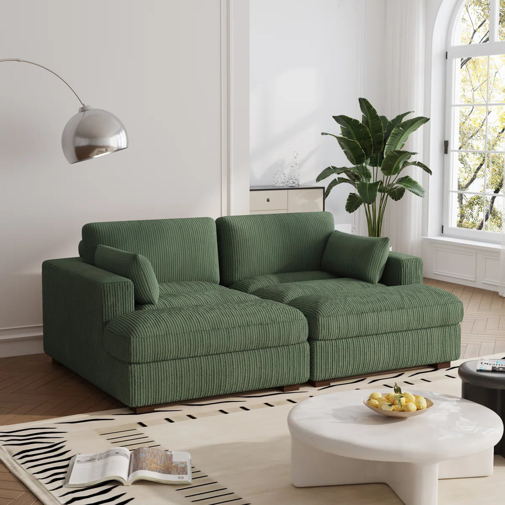 Bentura Oversized Upholstered Green Corduroy Sleeper Sofa Bed Lounge Modular Sofa with Armrests & Throw Pillows