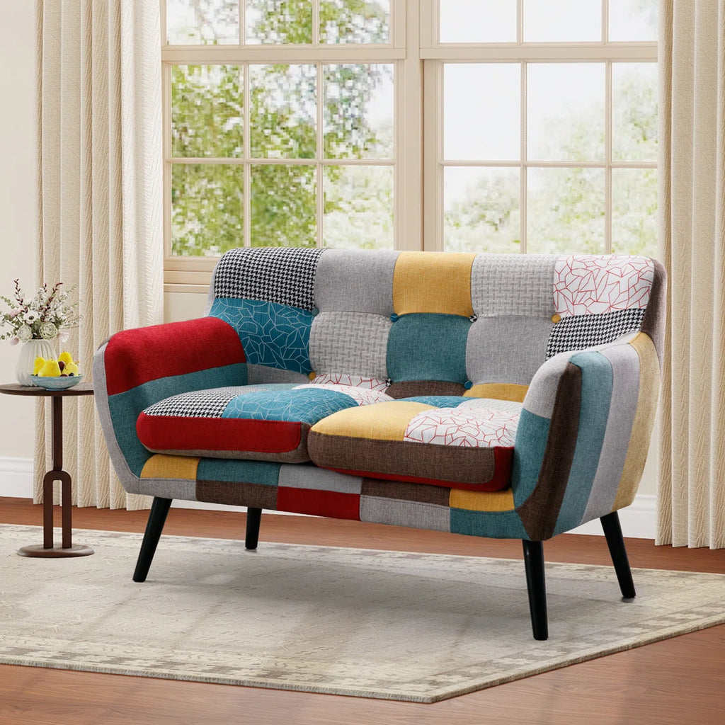 51.2'' Wide Stylish Vintage Linen Upholstered Tufted Loveseat with Wooden Legs