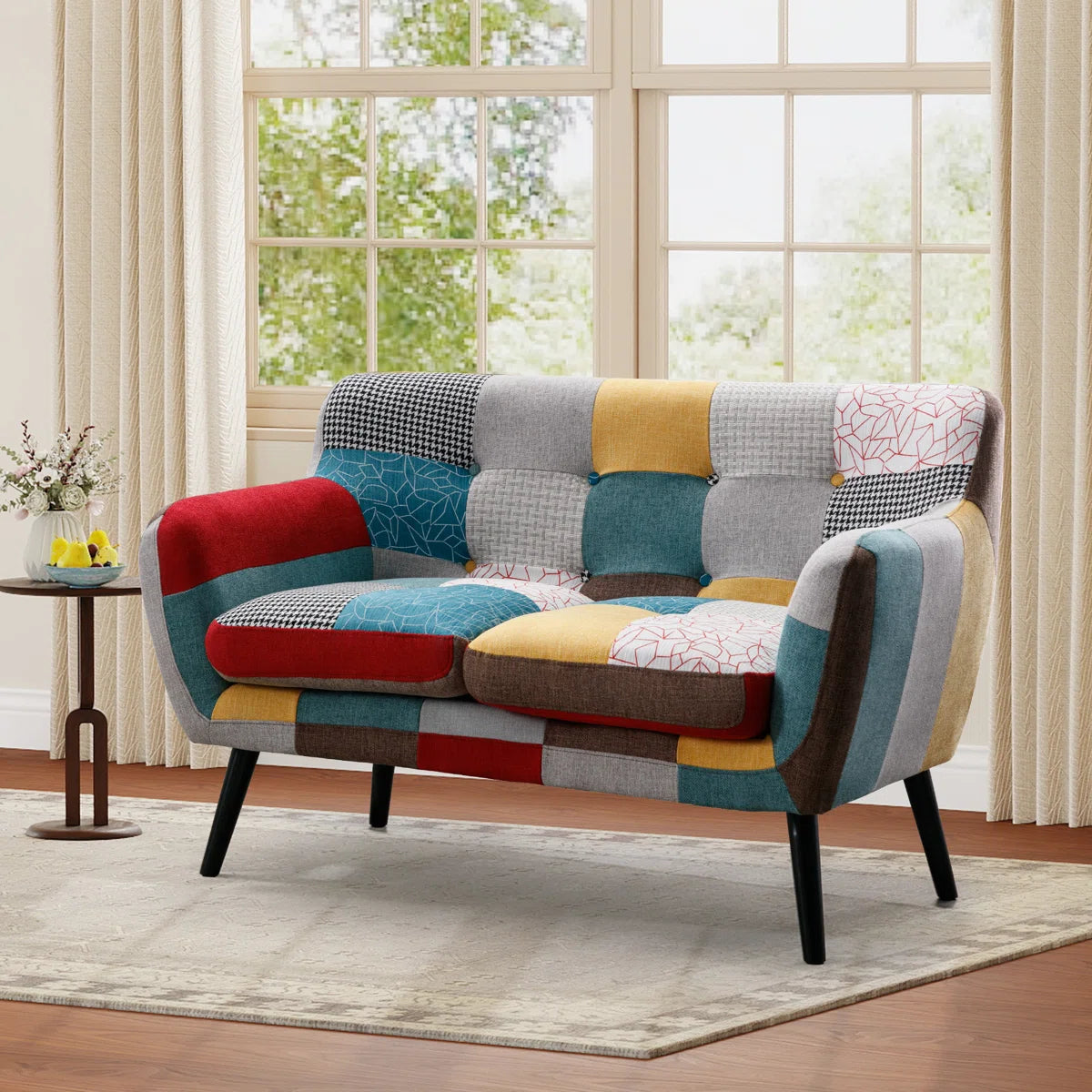 51.2'' Wide Stylish Vintage Linen Upholstered Tufted Loveseat with Wooden Legs