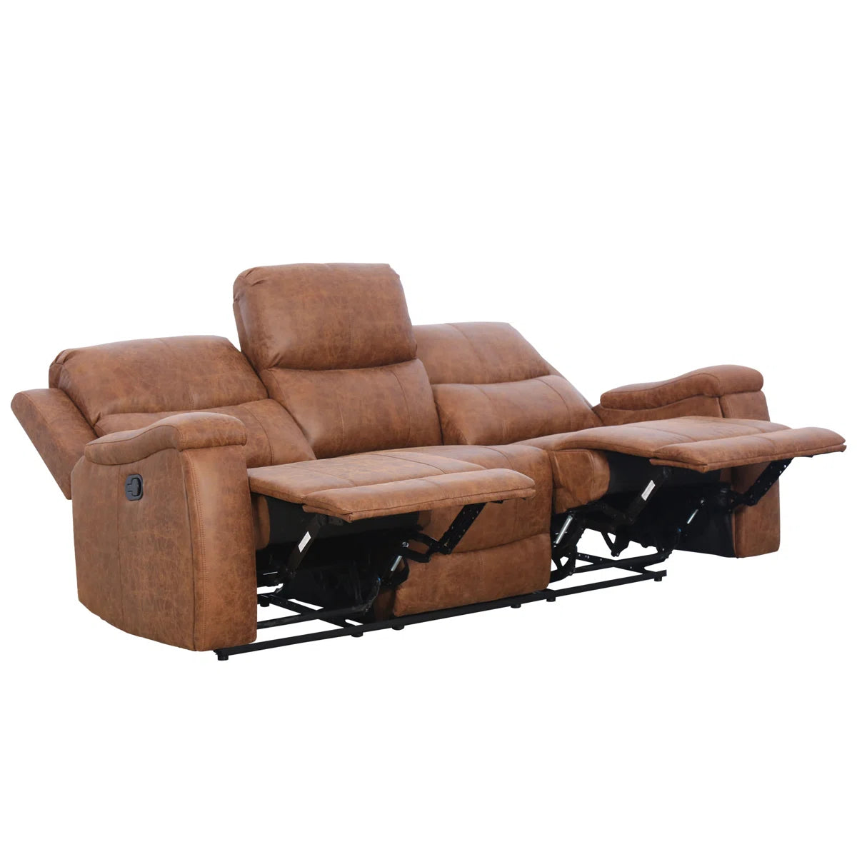 Ilkeston 81.6" Wide Vegan Leather Manual Reclining Sofa, 3-Seater Recliner Couch with Cup Holders