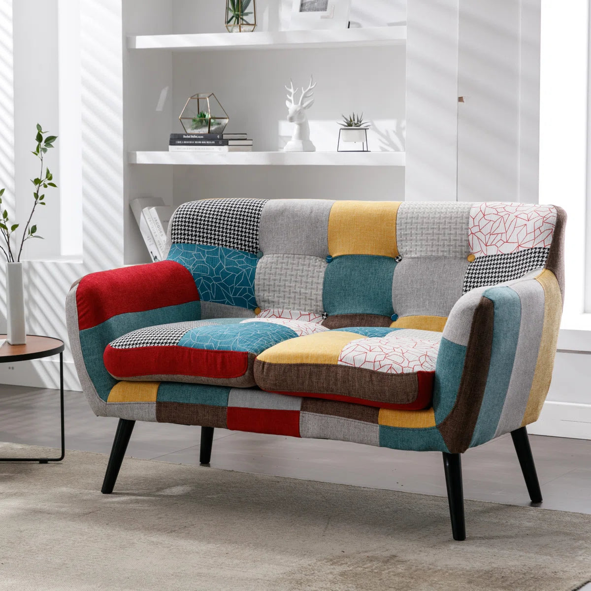 51.2'' Wide Stylish Vintage Linen Upholstered Tufted Loveseat with Wooden Legs