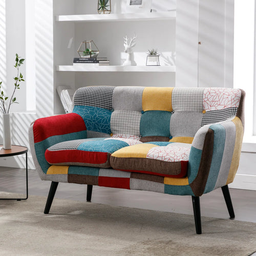 51.2'' Wide Stylish Vintage Linen Upholstered Tufted Loveseat with Wooden Legs