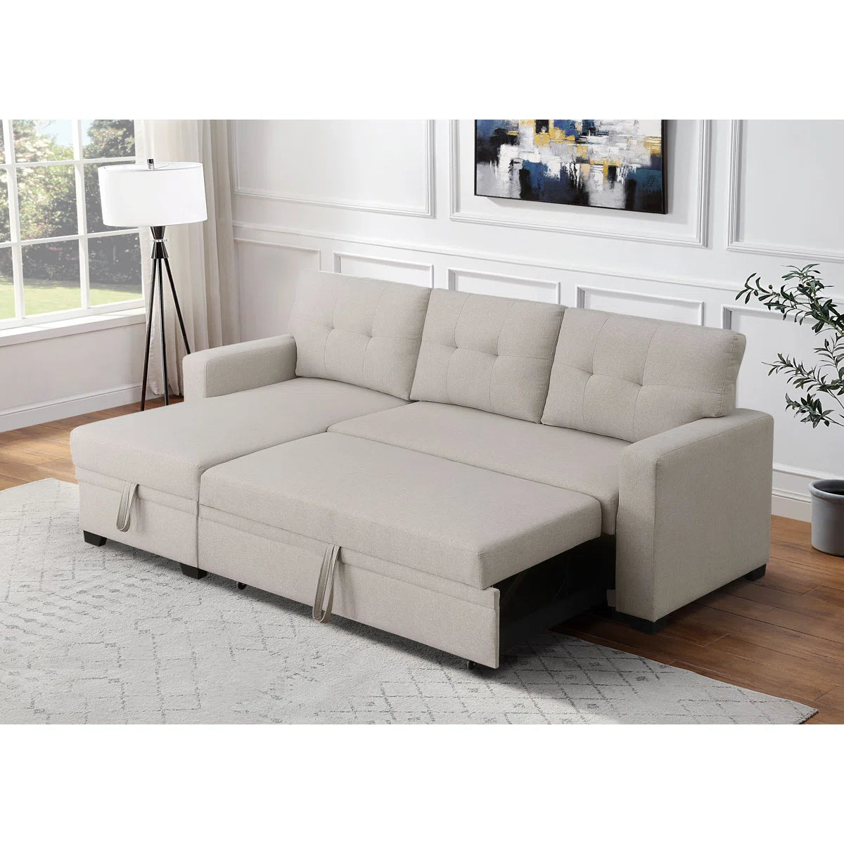 3-Piece Pull-Out Sofa Bed With Reversible Storage Chaise