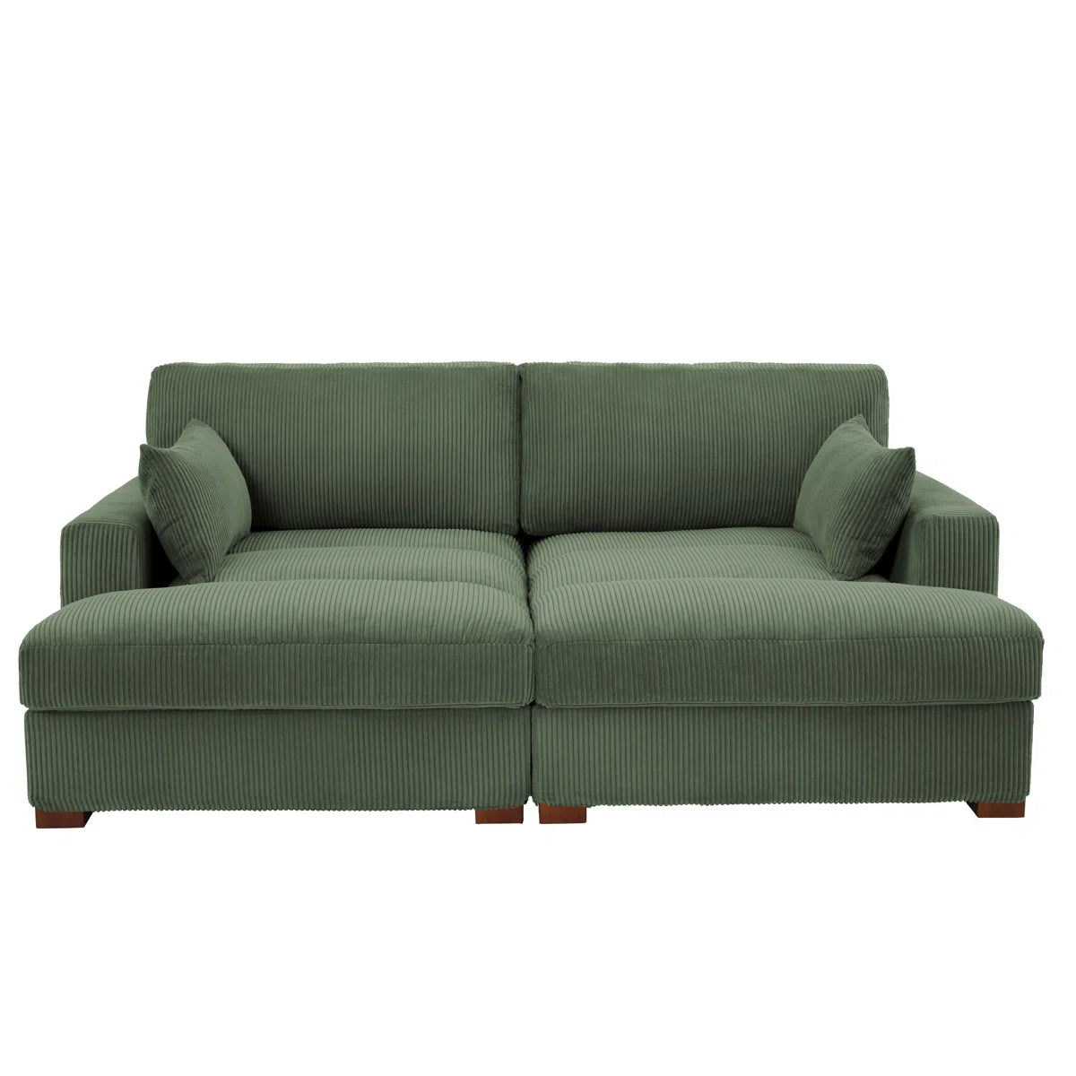 Bentura Oversized Upholstered Green Corduroy Sleeper Sofa Bed Lounge Modular Sofa with Armrests & Throw Pillows