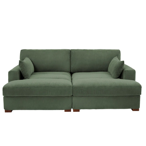 Bentura Oversized Upholstered Green Corduroy Sleeper Sofa Bed Lounge Modular Sofa with Armrests & Throw Pillows