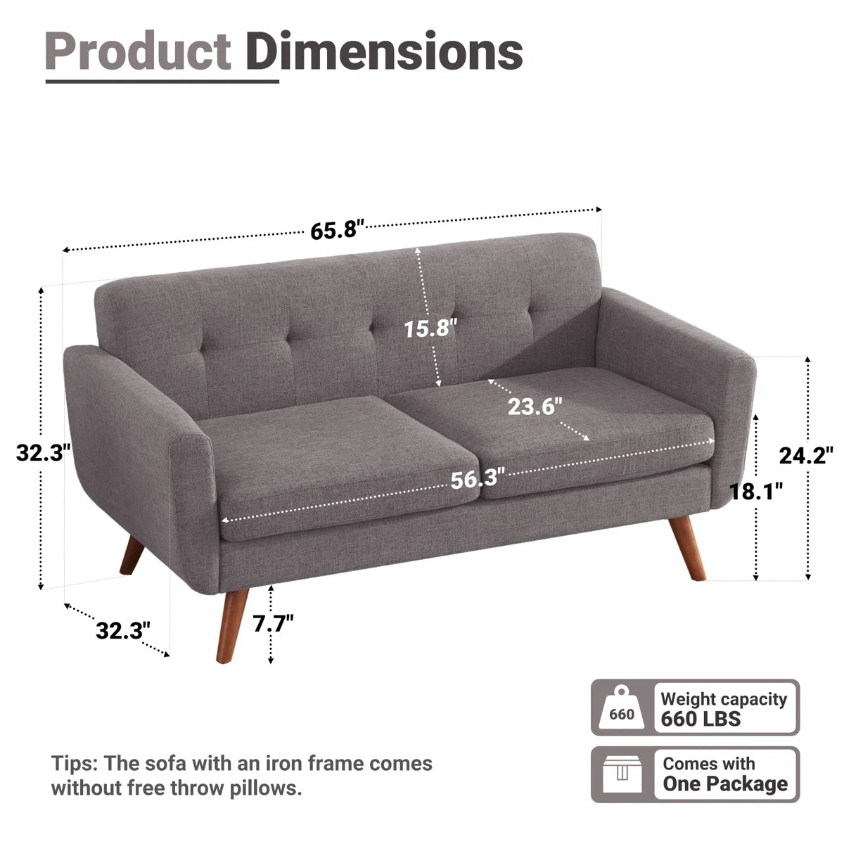 Jadier 66" Upholstered Loveseat Square Sofa