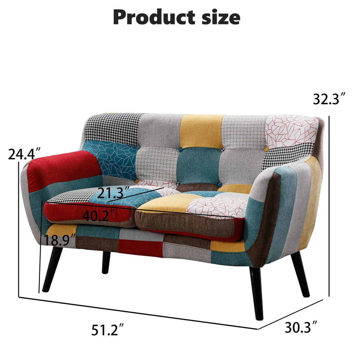 51.2'' Wide Stylish Vintage Linen Upholstered Tufted Loveseat with Wooden Legs