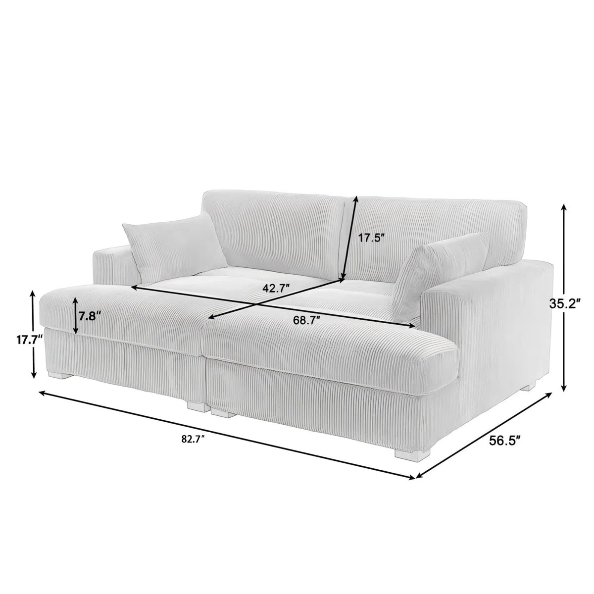 Bentura Oversized Upholstered Green Corduroy Sleeper Sofa Bed Lounge Modular Sofa with Armrests & Throw Pillows