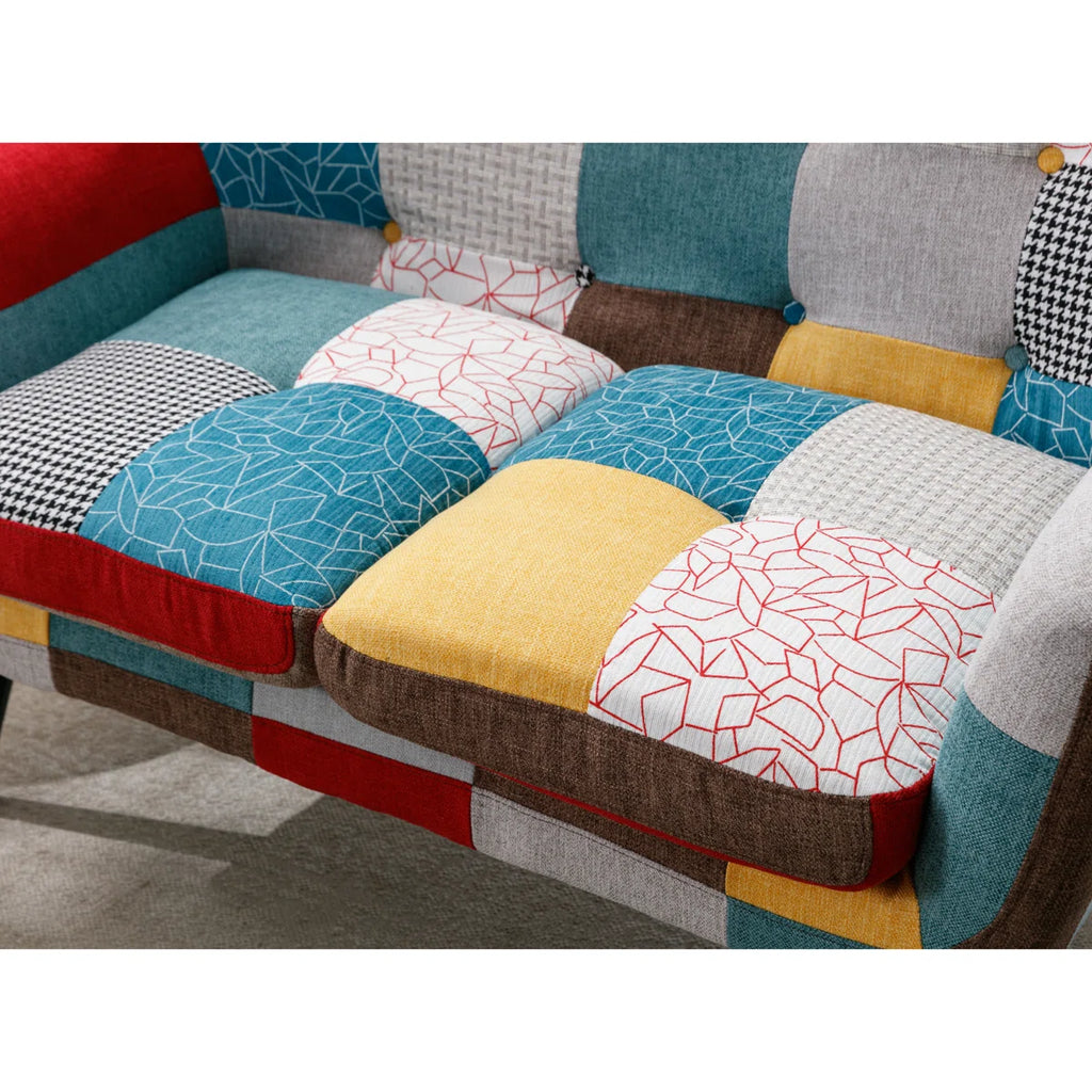 51.2'' Wide Stylish Vintage Linen Upholstered Tufted Loveseat with Wooden Legs